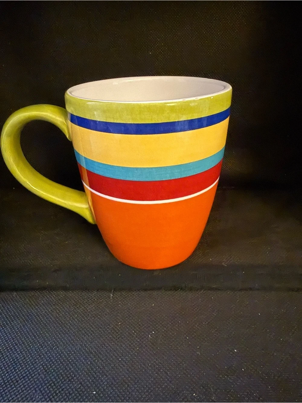 Pier 1 Multicolor Summer Striped Ceramic Mug - Orange, Yellow, Blue, Red, Green